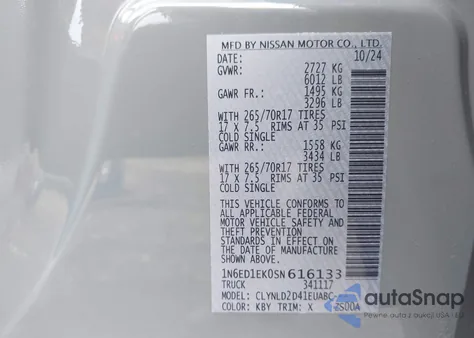 2025 Nissan Frontier Pro-4X 4X4 from USA, damaged, VIN 1N6ED1EK0SN616133